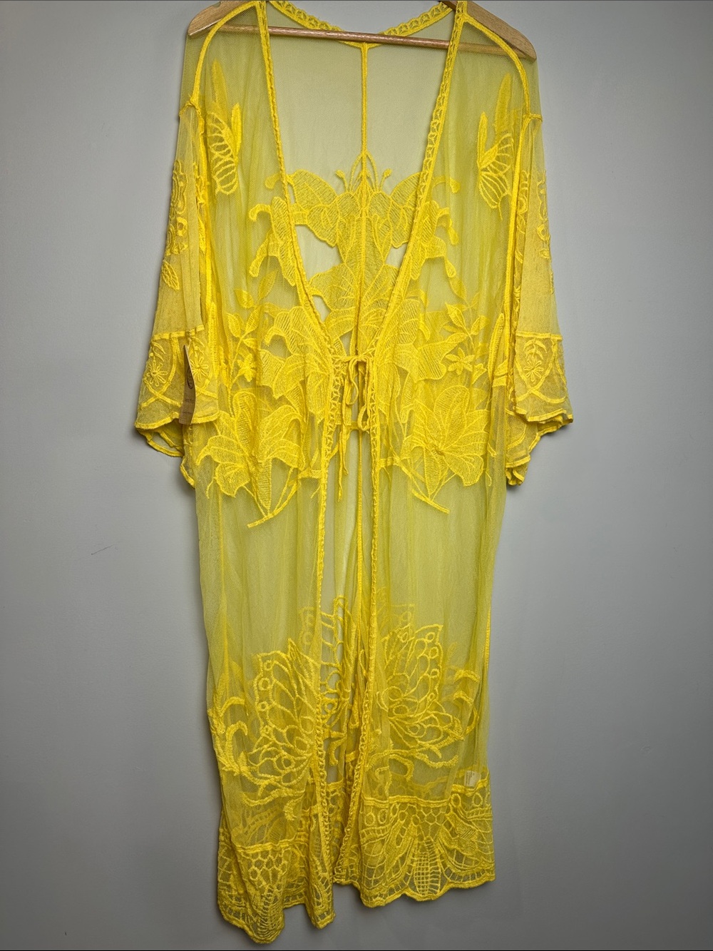 Yellow Embroidered Sheer Swim Coverup
